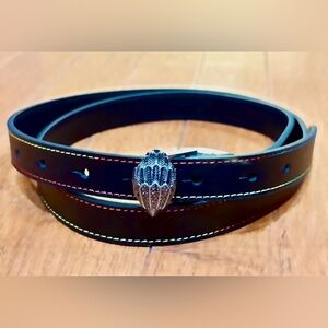 Kurt Geiger Thin Black Belt With Rainbow Stitching L/XL, NWT